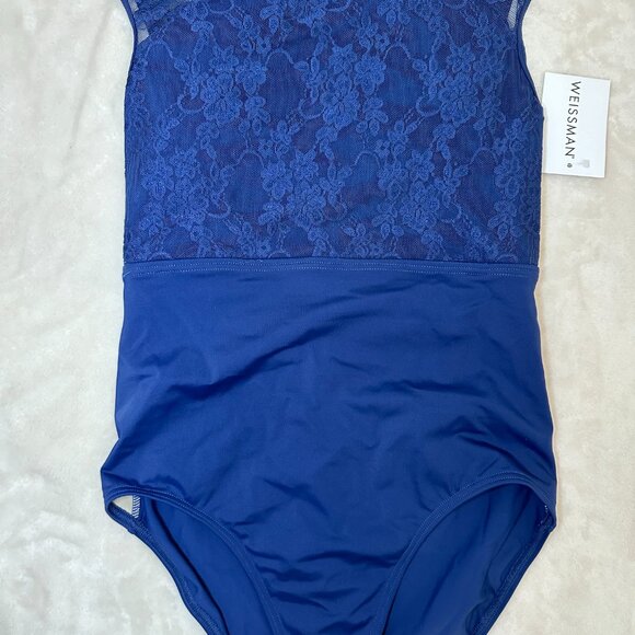 Navy Lace Sleeved Dance Leotard - Picture 2 of 3